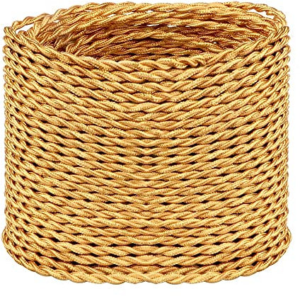 LEDSONE 5 Meter Vintage Gold Colour Flex Cord 2 Core Twisted Electric Cable Fabric Covered Wire Golden Italian Braided 0.75 mm Electrical Cable Flexible Wire for Lighting.