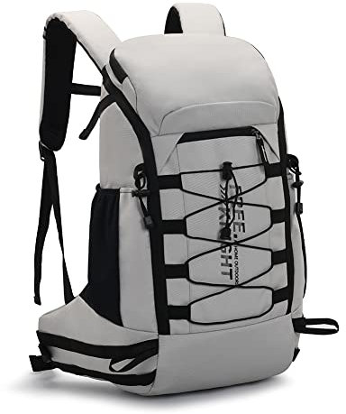 Bseash 40L Leichter wasserdichter Wanderrucksack mit Regenschutz, Outdoor Sport Reise Tagesrucksack Multifunktions Reisetasche für Camping Klettern Skifahren Radfahren (Grau)