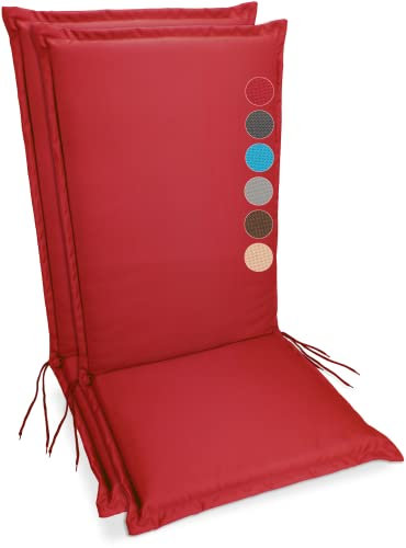 sunnypillow 2er Set Hochlehner Auflagen Wasserdicht 120 x 50 - Polsterauflage extra Dicke 9cm - Sitzauflagen für Gartenmöbel, Sitzpolster für Gartenstuhl - Sitzkissen Outdoor - Stuhlauflage Rot