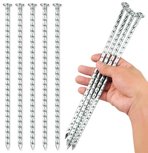 EISENSP Estacas de paisaje en espiral de 12 pulgadas, 25 estacas de anclaje de metal galvanizado para bordes de adoquines, césped artificial, barrera de malezas, estaca brillante