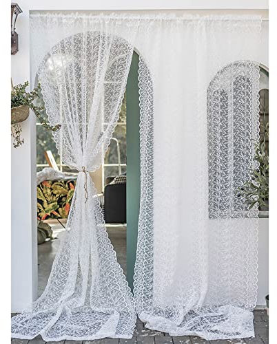 V3VOGUE Spitze Vorhang Tüllvorhang Küchen Gardinen - Gardinenschals Ohne Bohren - Weiß Landhausstil Bestickte Spitze Gardinen Für Drinnen Und Draußen Decor, 1 Stück, B/H: 130/130 180 200 270cm