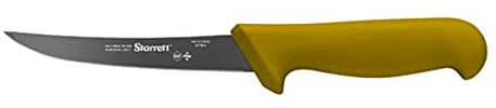 Starrett Professional Stainless Steel Kitchen Boning Knife - Narrow Curved Profile - 5-inch (125mm) - Yellow Handle