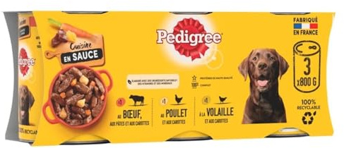 Pedigree Küchenboxen in Sauce für Erwachsene Hunde, 3 Sorten, 3 x 800 g