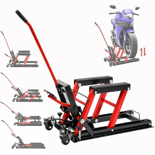 NaMaSyo Hydraulischer Motorrad-Hebebühne, 680 kg, Motorrad-Aufstellbock, zusammenklappbarer Hebebügel, Scherenheber, Garagenreparaturständer, breites Deck, Hebebühne für Fahrrad, Motor, Cruiser