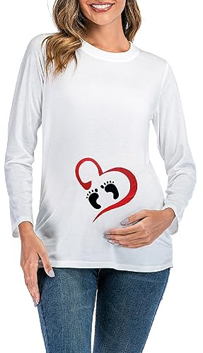 SISAY T-Shirts à Manches Longues Maternité Vetement Femme Enceinte Grossesse Hiver Tshirt Allaitement Haut Imprimé Mignon Blouse Automne Pull Printemps Chemise Motif Mode Tunique Ample Grande Taille