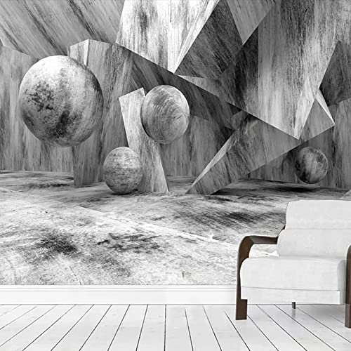 HAN MAN XIU Tapete Wandbild 3D selbstklebende PVC-Tapete grau 3D Kugel Stein Zement Wohnzimmer Schlafzimmer Dekoration Wandmalerei