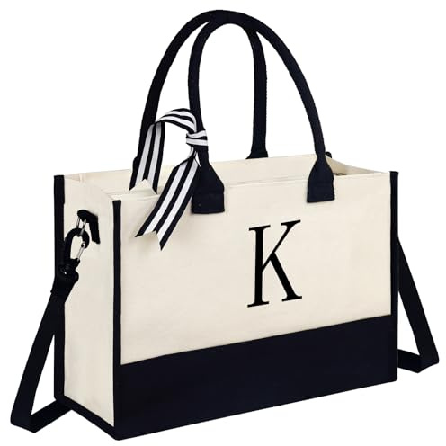Fmeida Canvas Tote Bag Damen Strandtasche XXL Familien Beach Bag mit Reißverschluss Schultertasche Einkaufstasche Tragetasche Personalisierte Geschenke für Frauen Braut