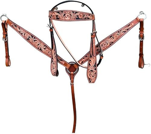 EQUIGEAR Western-Leder-Set mit handgefertigtem Kopfstück und Vorderzeug mit Zügeln. /Size-Full,Cob,Pony AV-027 (Cob)