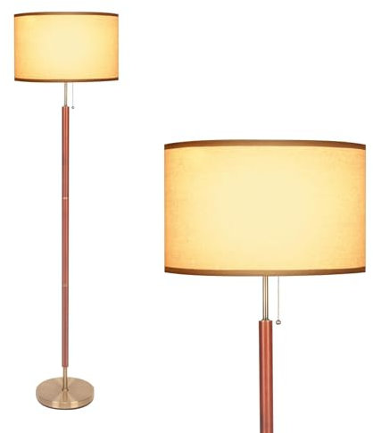 HonoDing Lampada da terra moderna di metà secolo, finitura in noce, paralume a tamburo, arredamento per il soggiorno (64 pollici, E27 LED)