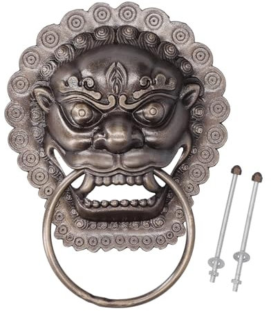 WAGLOS Löwe-Türklopfer im chinesischen Stil, Türklopfer, antiker Bronze-Türgriff für Zuhause, Hotel, Büro, Türringklopfer, dekorativ