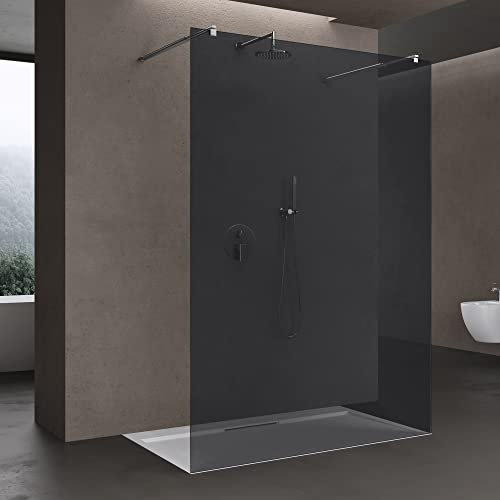 doporro Box Doccia Walk-In 110x200cm, Parete Doccia Anticalcare in Vetro Grigio 10mm con Bracci Sostegni Telescopici in Acciaio MMBR3