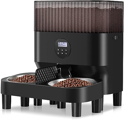 Sailvono Distributore Automatico Cibo per Gatti Programmabile - 4 Pasti al Giorno, Premere Sulla Copertina, Funzione di Registrazione 10s, 5L, Nero