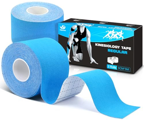 AnjoCare Kinesiologie Tape（Uncut), elastische therapeutische Sportbänder für Muskeln und Gelenke, Physio Tape für Schulter, Knöchel, Ellenbogen und Knie Support（2 Rollen 5M x 5CM）Blau