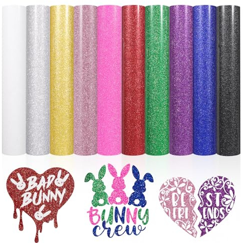 VINYL FROG Glitzer-Wärmetransfer-Vinyl, 30,5 x 25,4 cm, glitzernd, zum Aufbügeln, Regenbogenfarben, HTV-Vinylbögen für DIY-T-Shirts und andere