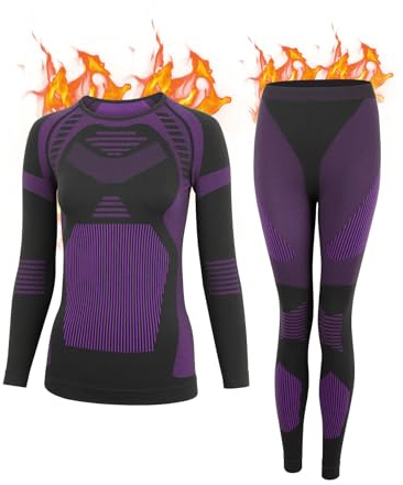 KENEGX Thermal Underwear Set Womens，Ski Base Layers Women Set, Quick Dry Thermal Underlayer，Ladies Thermal Clothing & Leggings for Running Skiing Cycling Workout Purple