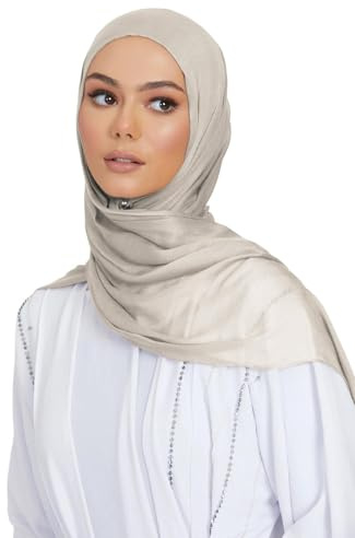 Hamishkane® Premium Hijab Schal für Damen, Baumwoll-Jersey, Hijab zum Gebet, islamische Kleidung, einfarbig, weich, muslimisches Kopftuch für Frauen, stone, Einheitsgröße