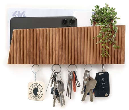 KHYL® magnetisches Schlüsselbrett aus Holz mit Ablage, Schlüsselhaken, Schlüsselhalter aus massiver Eiche, design wohn Deko, Schlüsselboard, Key Organizer, mit Wandhalterung,