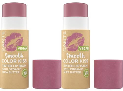 SANTE Naturkosmetik Smooth Color Kiss 02 Soft Berry, veganer Lippenpflegestift mit Bio-Ölen, Kakaobutter und Bio-Sheabutter, für intensive Pflege, nachhaltige Verpackung, 7g (Packung mit 2)