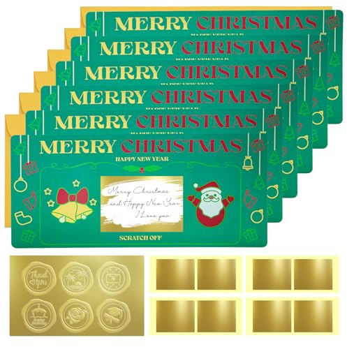 Teyomi 6 tarjeta navideña con sobre, tarjeta de rascar navideña, regalo sorpresa, tarjeta de feliz año nuevo, Papá Noel verde para escribir tu propio especial para novia, familia, niño