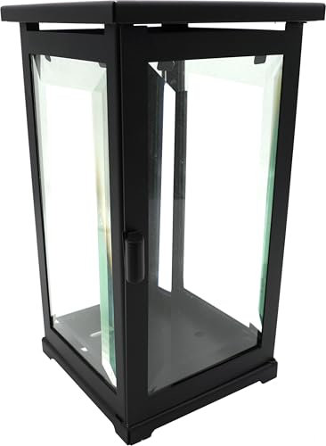 Hochwertige Grablaterne, Grablampe mit Facettenglas modern, 21 cm (Schwarz)