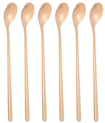 PATIKIL Cuchara Larga para Té Helado, 6 Unidades de 7 Pulgadas 304 Cucharas de Acero Inoxidable para Cócteles para Revolver Cócteles, Té Helado, Accesorios de Bar de Café, Color Oro Rosa