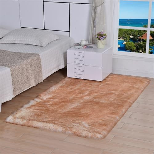Lifup Hochflor Teppich Rechteckig Wohnzimmer Schlafzimmer rutschfest Shaggy Modern Flauschig Einfarbig Langflor Kunstfell für Esszimmer Kinderzimmer Deko Weißes Gelb 60 x 180 cm