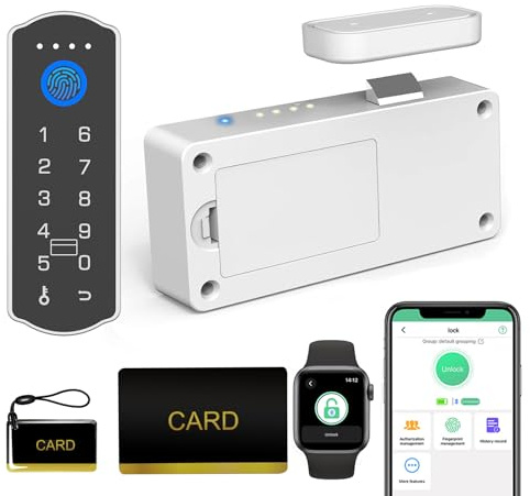 Smartes Schrankschloss mit kabelloser Fernbedienung, eLinkSmart Fingerabdruck, Passcode, RFID-NFC, Kindersicherung, mit App, Schrankschloss für Likör, Akten, Schubladen, Schließfächer, Schränke