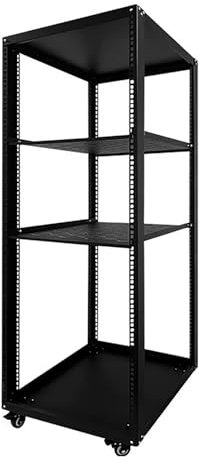 JIAOCKJIAO Audio Rack Hi Fi Regal aus Stahl, Phonoschrank mit Rädern, Höhenverstellbare Regale, Beweglicher Record Player Stand, Schwarzer Plattenspieler Regal(50x60x126cm)