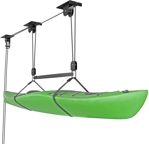 TRUSOON 2025 Upgrade Kayak Storage Hoist for Garage Ceiling, Heavy Duty Kayak Pulley System, Hold Up to 150 lbs Capacity, Canoe Garage Lift Storage System, Fit 10-14 Foot Ceilings, Black