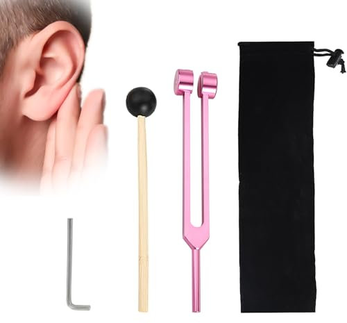 128 Hz Stimmgabel, Aluminiumlegierung Stimmgabel mit Silikon Stimmgabelhammer Stimmgabel Therapie Set Tuning Fork für Klangtherapie Heilung Vibrationswerkzeuge (Rosa)