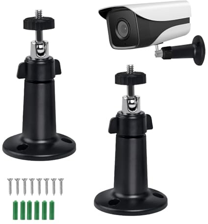 Soporte para cámara exterior de pared, 360 °, ajustable, soporte de pared, cámara de vigilancia interior y exterior, techo regulable para monitorear la instalación con tornillos, 2 piezas, negro