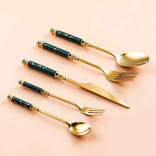 Set di posate, 30 pezzi Set di posate da tavola Manico in ceramica di marmo Coltello Forchetta Cucchiaio Cena Coltello da bistecca Forchetta Cucchiaio da dessert Set di posate Lavabile in lavasto