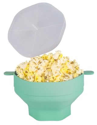 Losueeun Cuenco de silicona para palomitas de maíz, plegable, con tapa, herramienta plegable para hacer palomitas de maíz, color cian