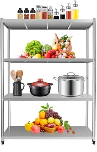 JDBDU Étagère en acier inoxydable pour charges lourdes, 4 étagères, 40 cm de profondeur, étagère en métal, charge 50 kg, cave, étagère de rangement, étagères sur pied, pour cave, cuisine, atelier
