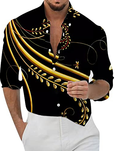 Camicia Uomo Estiva Camicia Manica Lunga Botton Down Fantasia Hawaiana Camicie Nera No Stiro Classica Taglie Forti Bluse Regular Fit Casual Leggera Camicie Mare Ufficio per Le Vacanze