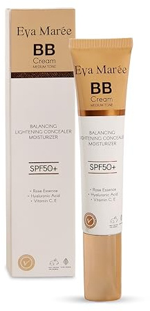 Eva Maree BB Cream Teint Moyen SPF50+, Crème Teintée Hydratante et Correctrice avec Acide Hyaluronique et Vitamine E, 40ml