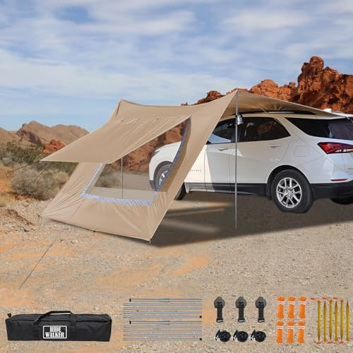 3x5 Wohnmobil Markise Van Wohnwagen Tür Vordach Wasserdicht und Sonnenschutz Heckklappe Sonnensegel Outdoor Camping Plane mit Stange Heckzelt (Braun, 3x5m)