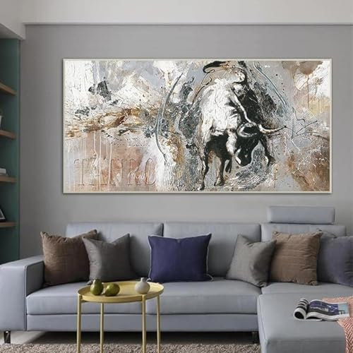 JACBON Stierkampf, großes Wandbild, Poster, Stier, Leinwandbild, abstraktes Stier-Kunstbild, 55 x 110 cm (21 x 43 Zoll), Innenrahmen