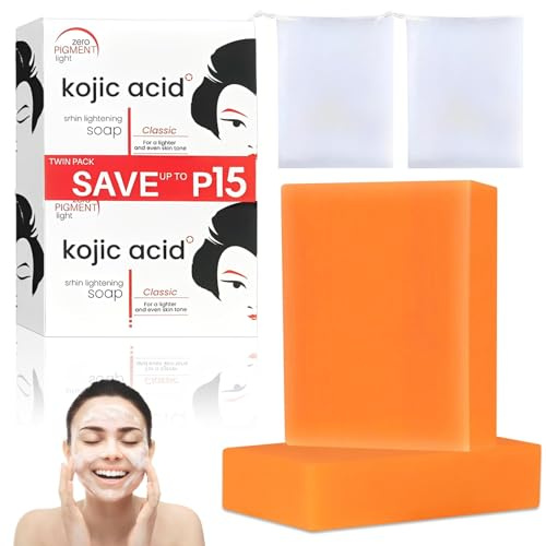 2PCS Kojic Acid Soap, Jabón de ácido kójic, jabon acido kojico Lightening Soap, Jabón hecho a mano, Unifica el tono de la piel (2 barras, 65 g)