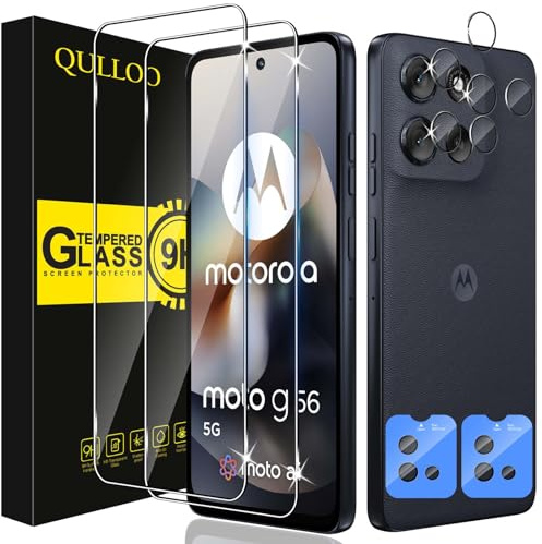 QULLOO Schutzfolie für Motorola Moto G56 5G für Panzerglas, 2 Stück Displayschutzfolie mit 2 Stück Kameraschutz, 9H Härte Gehärtetes Glas HD Klar Schutzglas Anti-Kratzen Folie