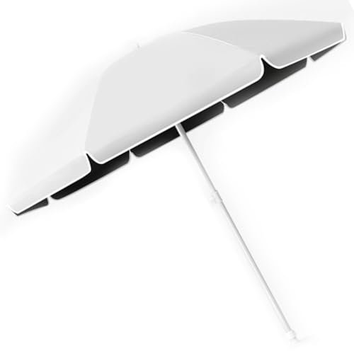 QTWLG 1.8m Parasol De Jardin Petit Ombrelle De Terrasse, Parasol Portable pour Marché Extérieur, 2.4m Parasol De Plage, Protection UV 50+(White,8ft/2.4m)