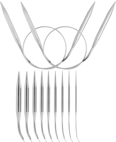 9 Pezzi Ferri da Maglia Circolari in Acciaio Inossidabile, Set di Ferri Circolari da Maglia in Acciaio Inox, Misure da 2,5 a 10 mm, per Calze, Maglioni, Colletti e Maniche (80 cm)