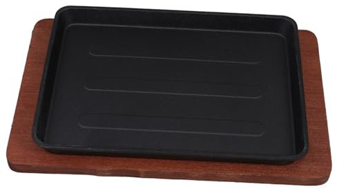 LIFKOME Piastra Ghisa Quadrata Per Cucina e Induzione Con Base Legno Padella Bistecca e Multiuso Per Carne Pesce Verdure e Fajitas Distribuzione Calore Uniforme e Design Spazioso Per Servi
