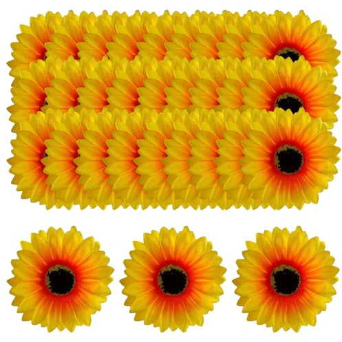 BbiuRer 30 Stück Sonnenblumen Deko, Künstliche Sonnenblumen Köpfe, 10cm, Sunflower Gelb Deko Blüten für Basteln DIY Hochzeit Garten Party Handwerk