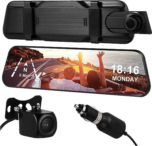 MAGICLULU Cámara de Conducción 10 Pulgadas Grabadora de Tablero Frontal y Trasera Cámara de Espejo Pantalla Táctil Monitoreo de Estacionamiento Seguridad Integral para Automóviles