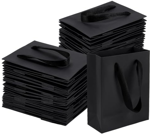 NBEADS 50 Stück Schwarze Geschenktüten, 16x13x6cm Rechteckige Geschenktüten Mit Griffen Papier Einkaufstüten Für Geburtstagsgeschenke Hochzeiten Und Partys