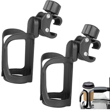Paquete de 2 Portavasos para Cochecito y Bicicleta, Soporte Giratorio 360° para Botellas de Agua, Ajustable y Universal para Carrito de Bebé, Patinete, Silla de Ruedas