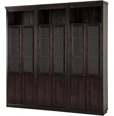 Anita Wall Unit L with 3 Bookcases, 6 Glass Doors and 6 Wooden Doors in Havana Lacquer, 222 x 34 x 223 cm (W x D x H)