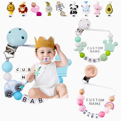 Schnullerkette mit Wunschnamen - personalisiertes Baby Geschenk mit Vornamen für Mädchen oder Jungen zur Geburt und Taufe - viele Modelle erhältlich