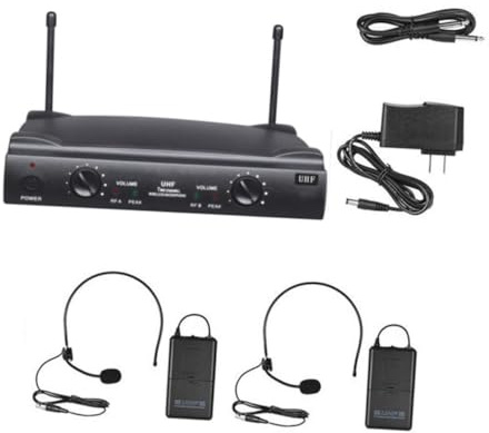 ibasenice Uhf Dual Kanal Wireless Mikrofon Set mit Bodypack Transmittern und Headset Mikrofonen Kabelloses Karaoke System Reichweite XLR Audioausgang Professionelles Funkmikrofon für Heim